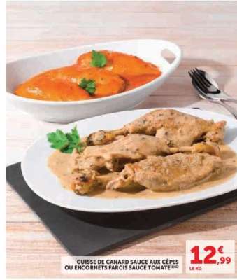 CUISSE DE CANARD SAUCE AUX CÈPES OU ENCORNETS FARCIS SAUCE TOMATE