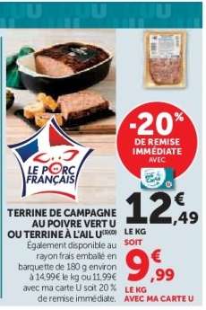 Terrine de Campagne au Poivre Vert U ou Terrine à l'Ail U