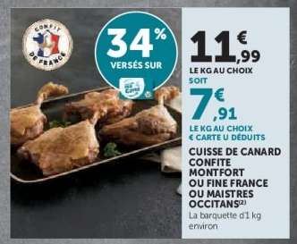 CUISSE DE CANARD CONFITE MONTFORT OU FINE FRANCE OU MAISTRES OCCITANS