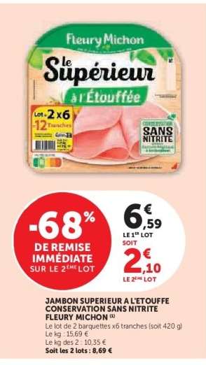 JAMBON SUPERIEUR A L'ETOUFFE CONSERVATION SANS NITRITE FLEURY MICHON