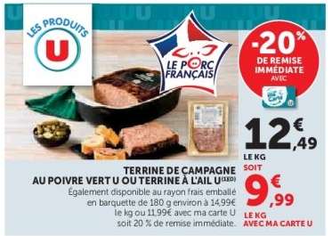 Terrine de Campagne au Poivre Vert U ou Terrine à l'Ail U