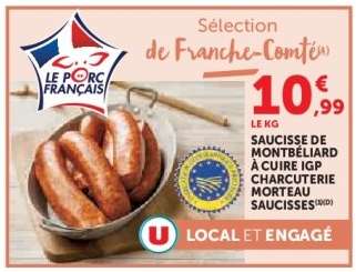 Saucisse de Montbéliard à cuire IGP Charcuterie Morteau Saucisses