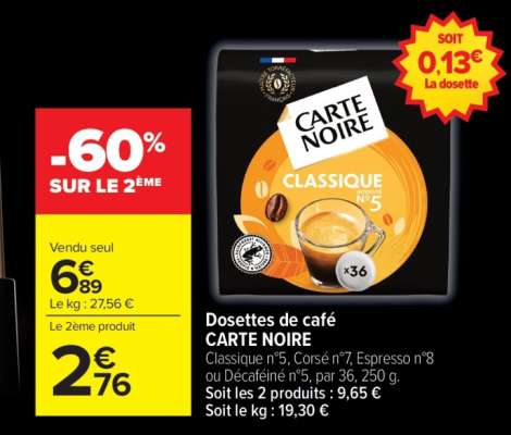 Dosettes De Cafe Carte Noire
