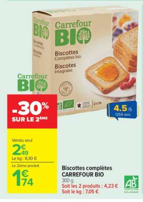 Biscottes complètes CARREFOUR BIO