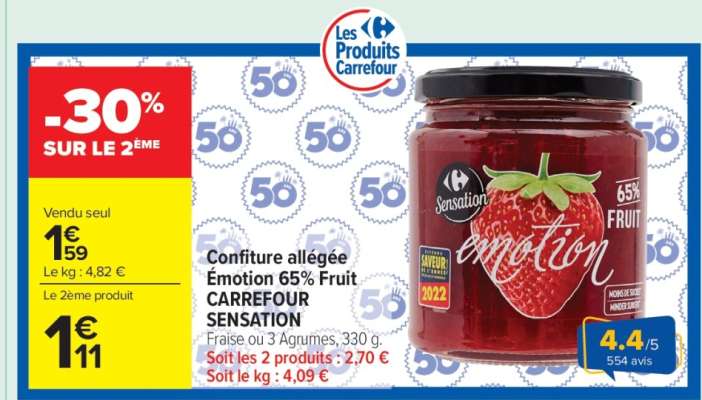 Confiture allégée Émotion 65% Fruit CARREFOUR SENSATION