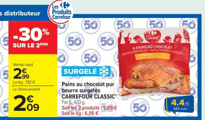 Pains au chocolat pur beurre surgelés CARREFOUR CLASSIC’
