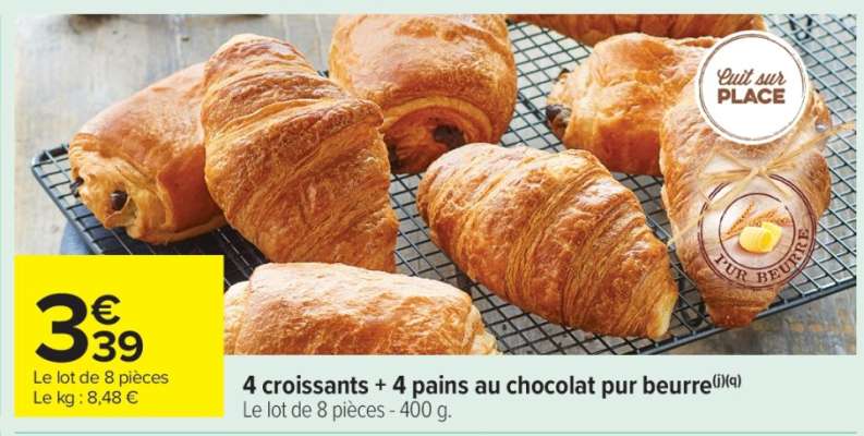 4 Croissants + 4 Pains au chocolat pur beurre