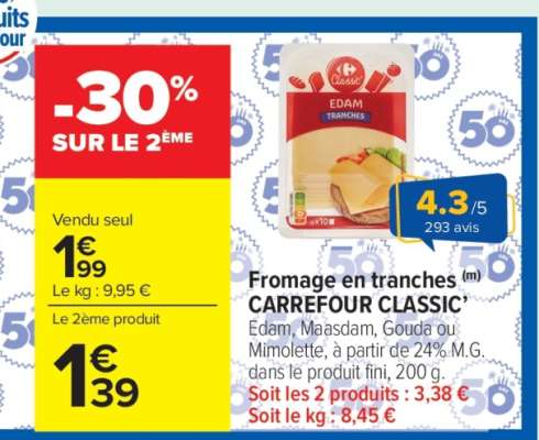 Fromage en tranches CARREFOUR CLASSIC