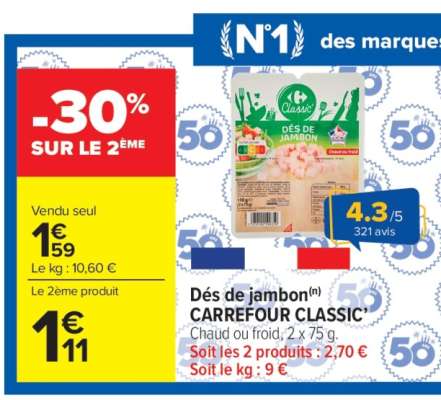 Dés de jambon CARREFOUR CLASSIC'