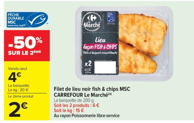 Filet de lieu noir fish & chips MSC CARREFOUR Le Marché