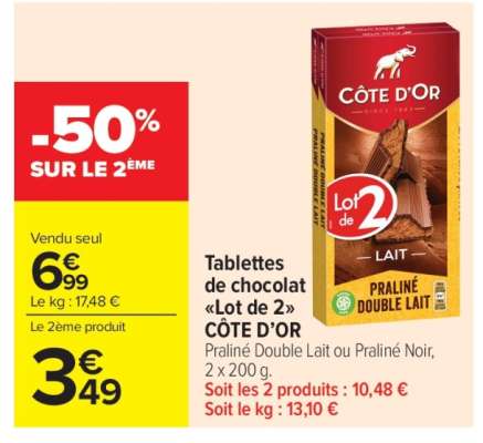 Tablettes de chocolat "Lot de 2" CÔTE D'OR