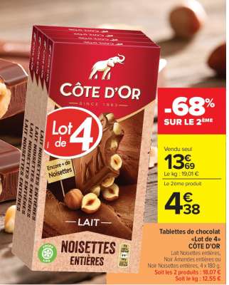 Tablettes de chocolat «Lot de 4» CÔTE D'OR