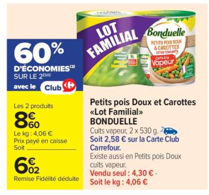 Petits pois Doux et Carottes «Lot Familial» BONDUELLE
