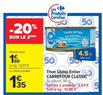 Thon Listao entier CARREFOUR CLASSIC’