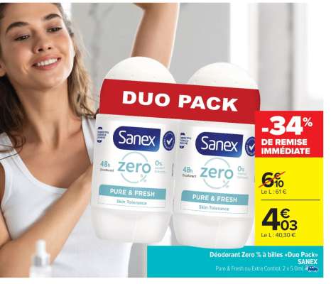 Déo Roll-On Zero % à billes «Duo Pack» SANEX