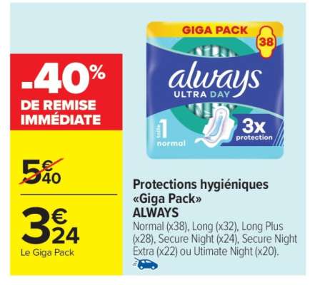 Protections hygiéniques «Giga Pack» ALWAYS