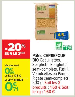 Pâtes CARREFOUR BIO