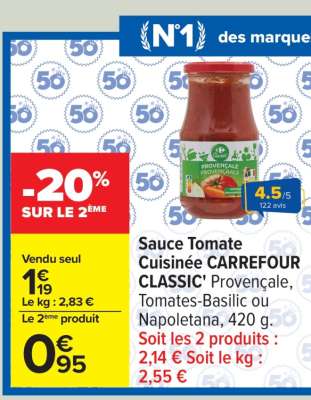 Sauce tomate cuisinée CARREFOUR CLASSIC'