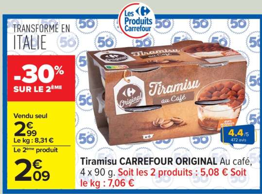 Tiramisu CARREFOUR ORIGINAL Au café
