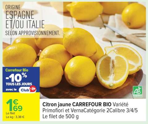 Citron jaune CARREFOUR BIO