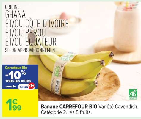 Banane CARREFOUR BIO Variété Cavendish