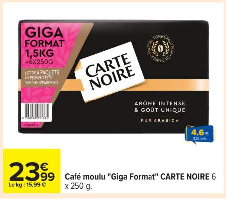 Café moulu "Giga Format" CARTE NOIRE 6 x 250 g