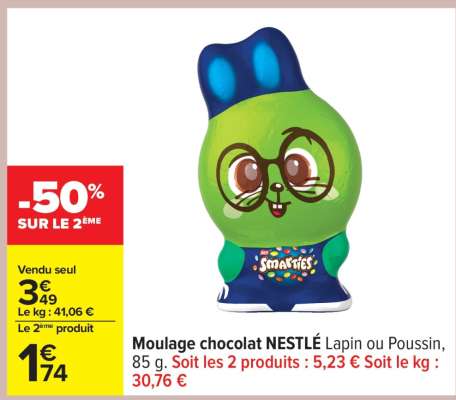 Moulage chocolat NESTLÉ Lapin ou Poussin
