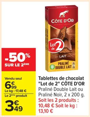 Tablettes de chocolat "Lot de 2" CÔTE D'OR