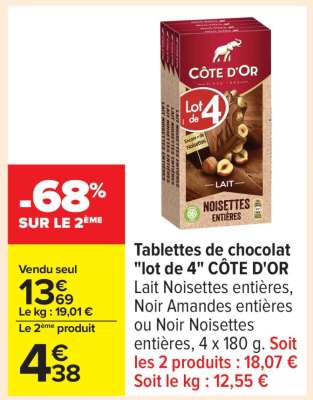 Tablettes de chocolat «Lot de 4» CÔTE D'OR