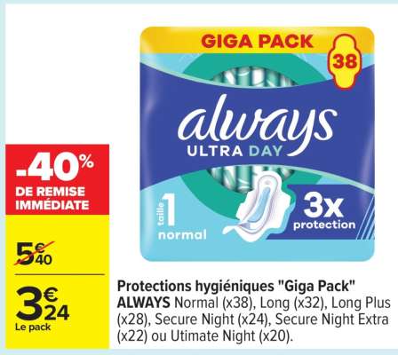 Protections hygiéniques «Giga Pack» ALWAYS