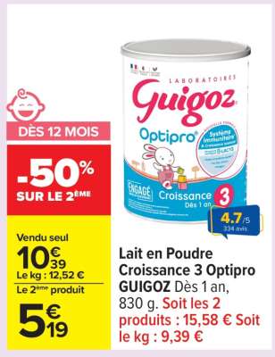 Lait en Poudre Croissance 3 Optipro GUIGOZ