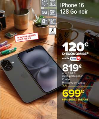 iPhone 16 128 Go noir