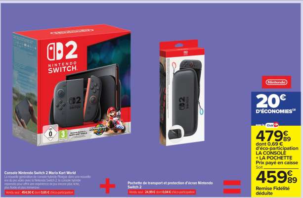 Console Nintendo Switch 2 Mario Kart World + Pochette de transport et protection d'écran Nintendo Switch 2