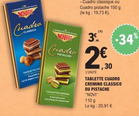 TABLETTE CUADRO CREMINO CLASSICO OU PISTACHE