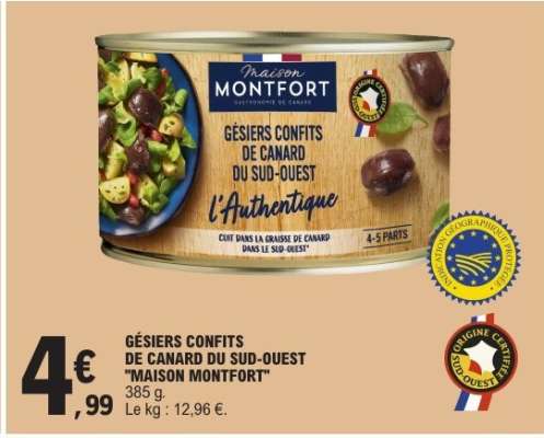 GÉSIERS CONFITS DE CANARD DU SUD-OUEST “MAISON MONTFORT”
