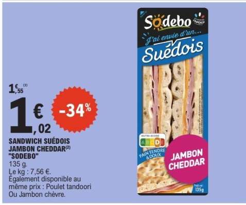 SANDWICH SUEDOIS JAMBON CHEDDAR SODEBO