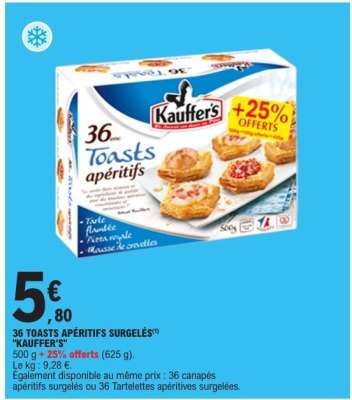 36 TOASTS APÉRITIFS SURGELÉS "KAUFFER'S"