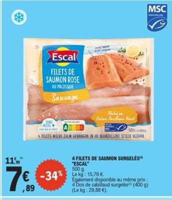 4 FILETS DE SAUMON SURGELÉS "ESCAL"