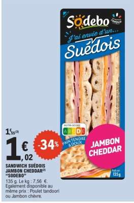 SANDWICH SUÉDOIS JAMBON CHEDDAR