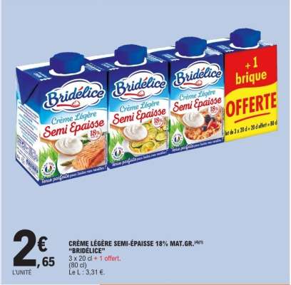 CRÈME LÉGÈRE SEMI-ÉPAISSE 18% MAT.GR. 'BRIDÉLICE'