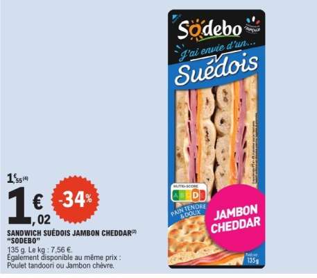 SANDWICH SUÉDOIS JAMBON CHEDDAR
