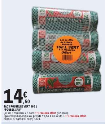 SACS POUBELLE VERT 160 L