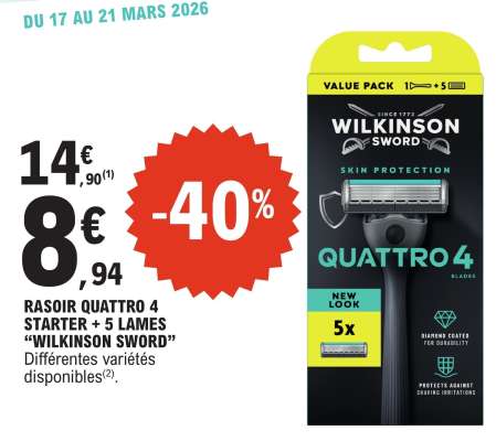 RASOIR QUATTRO 4 STARTER + 5 LAMES "WILKINSON SWORD"