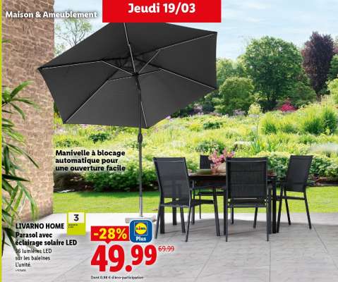LIVARNO HOME Parasol avec éclairage solaire LED