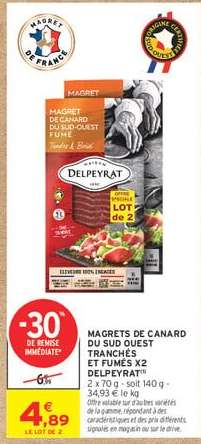 MAGRETS DE CANARD DU SUD OUEST TRANCHÉS ET FUMÉS X2 DELPEYRAT