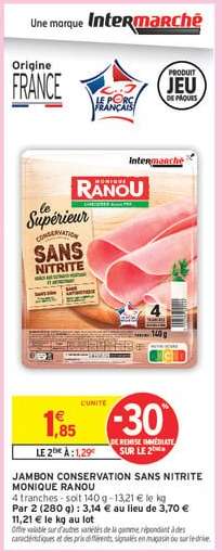 JAMBON CONSERVATION SANS NITRITE MONIQUE RANOU