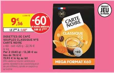 DOSETTES DE CAFÉ SOUPLES CLASSIQUE N°5 CARTE NOIRE