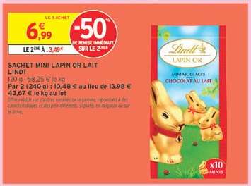 SACHET MINI LAPIN OR LAIT LINDT