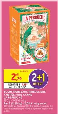 SUCRE MORCEAUX IRRÉGULIERS AMBRÉS PURE CANNE LA PERRUCHE