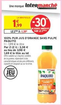 100% PUR JUS D'ORANGE SANS PULPE PAQUITO